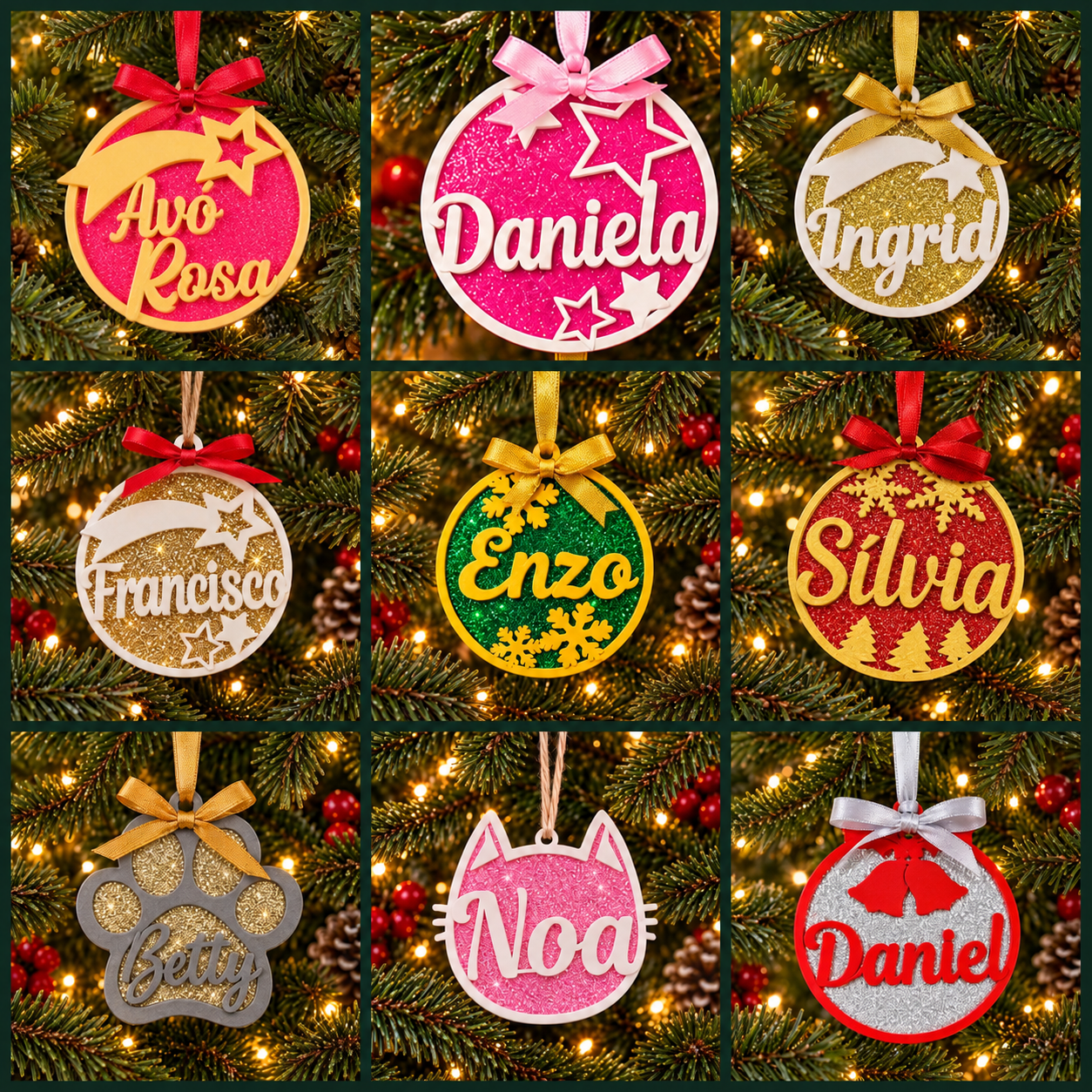 Ornamentos 3D C/Fundo Brilhante